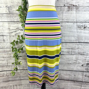 Liz Claiborne Skirt size Large Blue Purple Striped Jersey Straight Pencil Knee